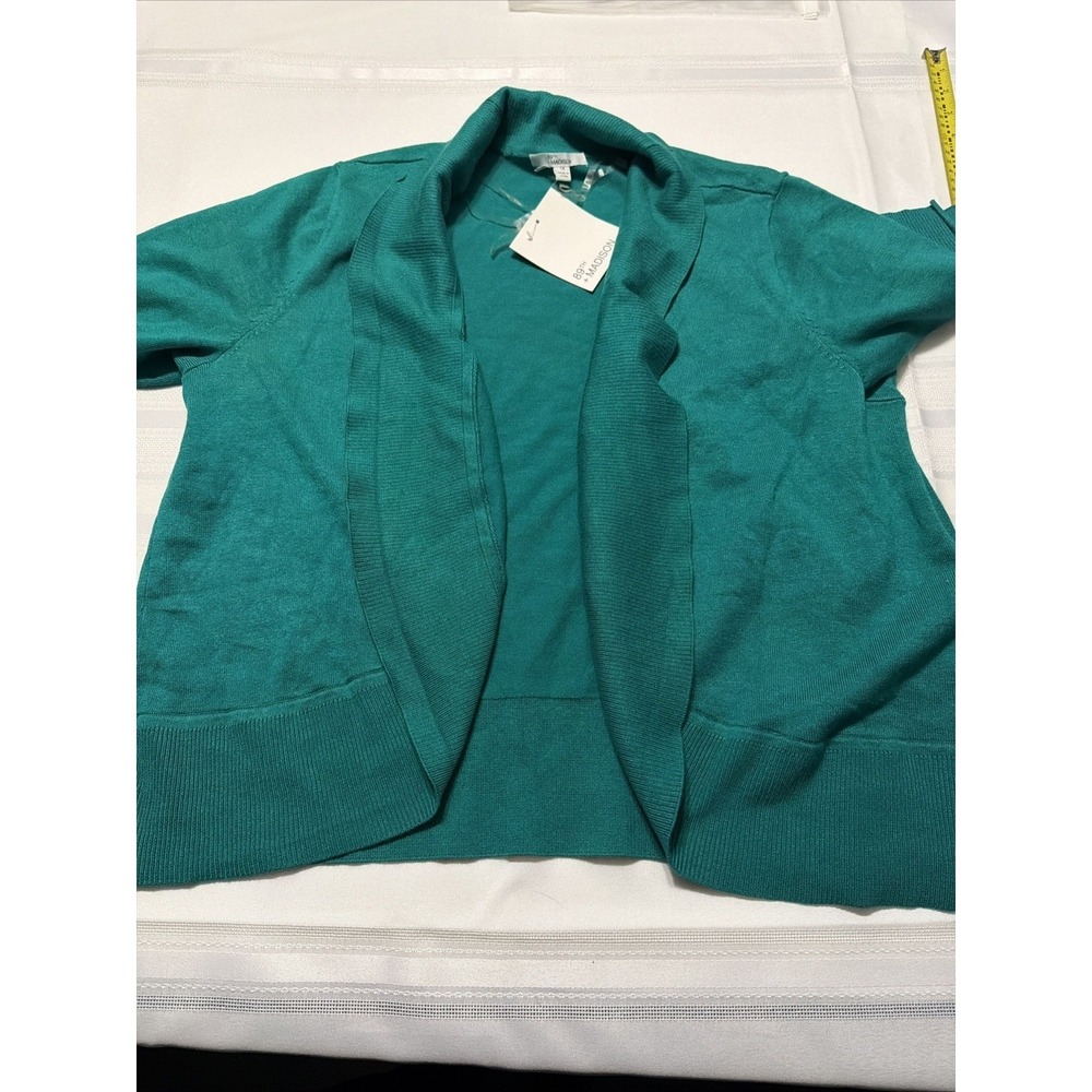 89th + Madison Womens 1X Amazon Green Open Front Short Sleeve Cardigan F664694X
